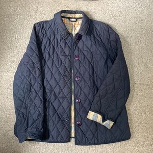 LLBean women’s small petite quilted jacket, navy blue